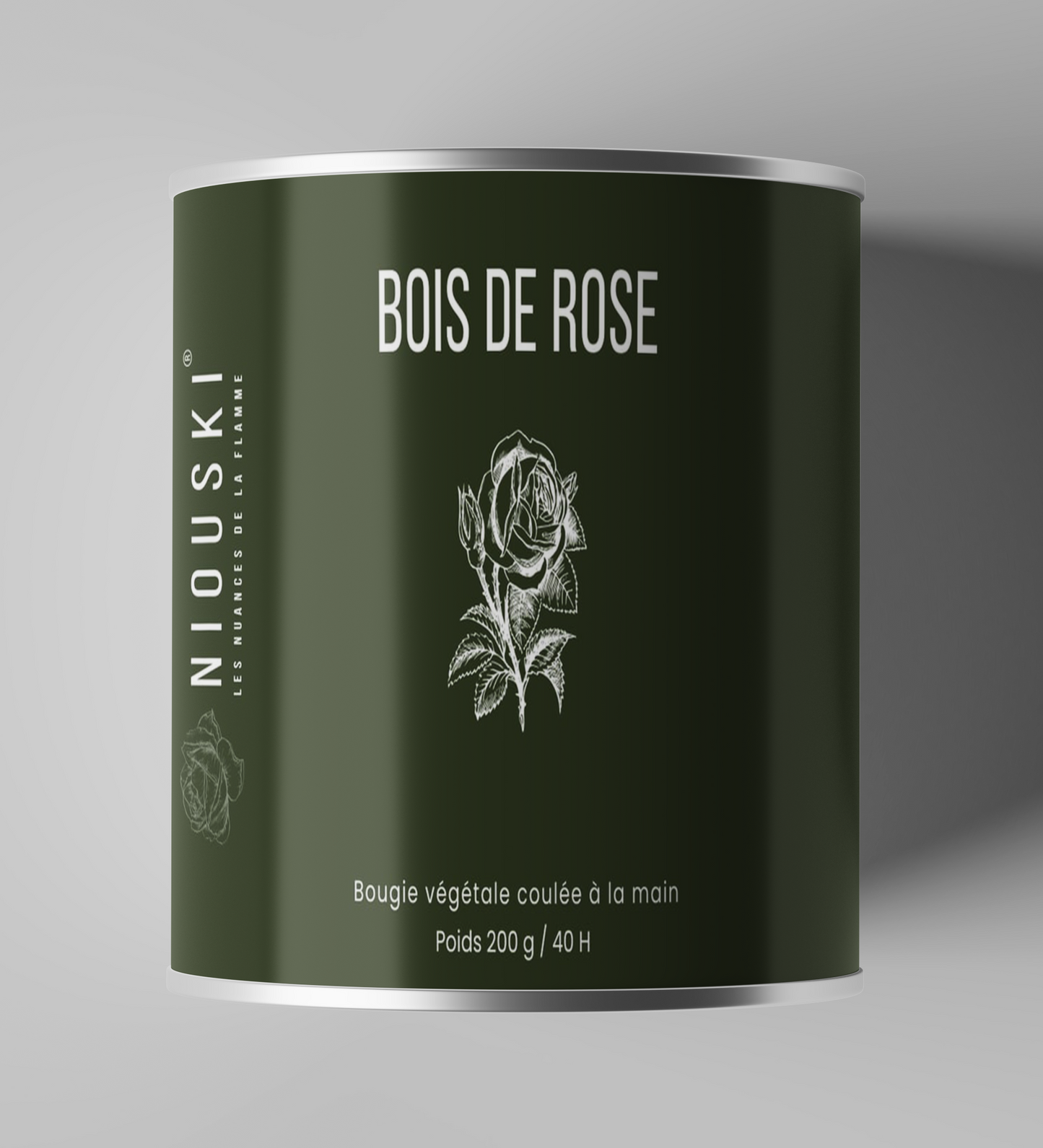 Bougie parfumée "Bois de rose" – alliance subtile du bois et de la fleur – une invitation à la sensualité naturelle.
