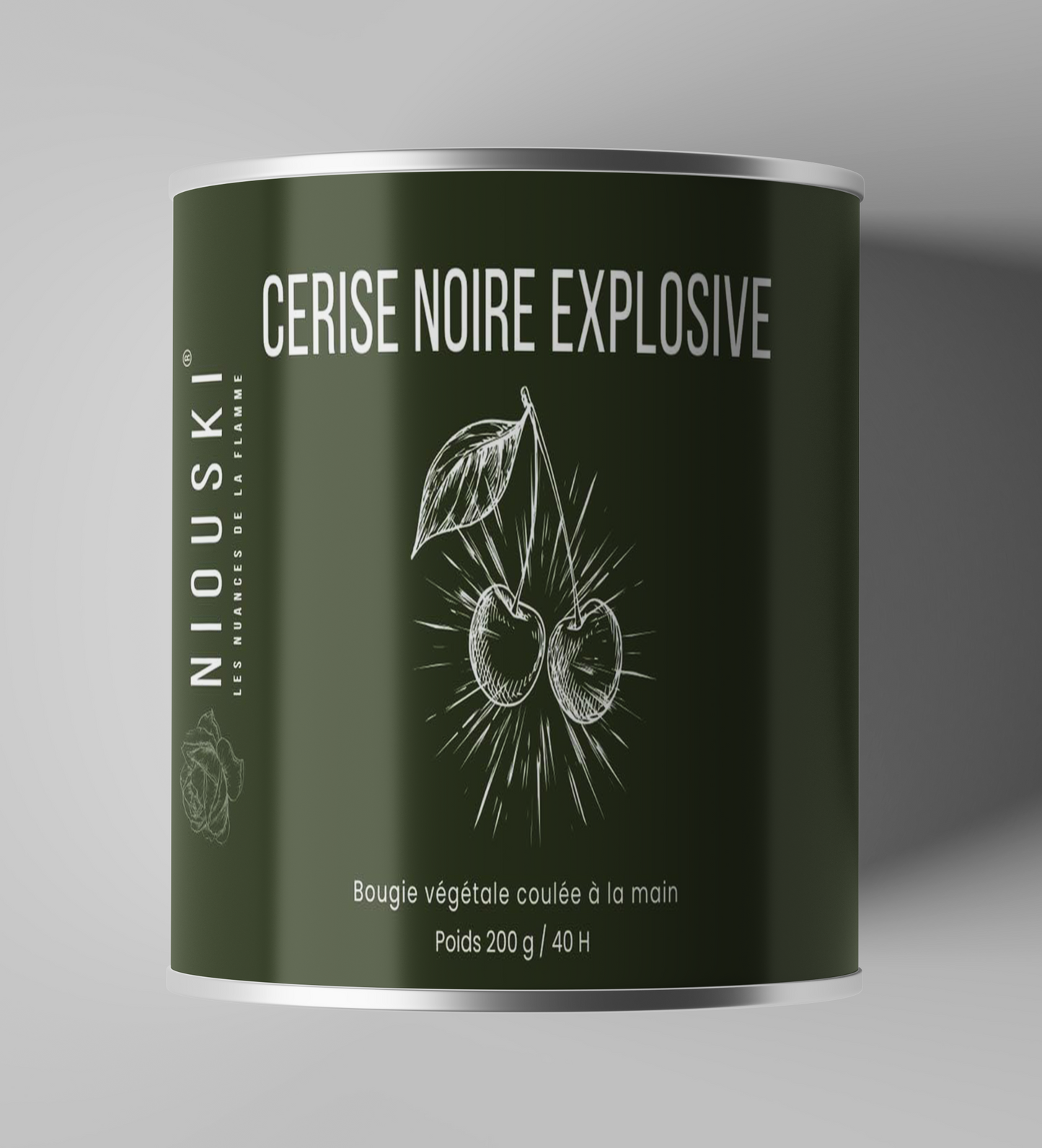 Bougie à la cire végétale au parfum de cerise noire explosive. Ambiance gourmande